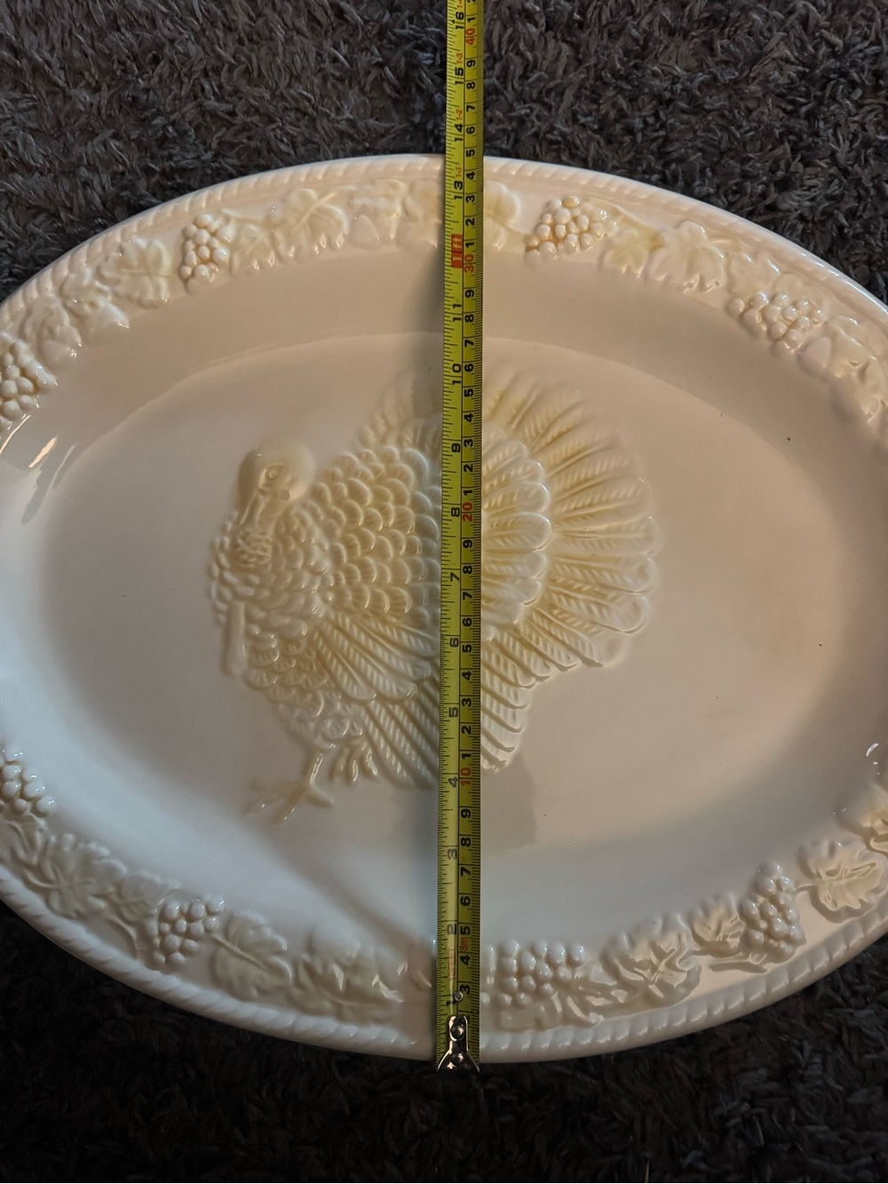 White Embossed Turkey Holiday Serving Platter